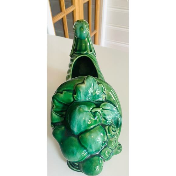 Vintage Green Horn of Plenty Cornucopia Planter 1960s 1970s Pottery Flower Pot - Picture 2 of 5